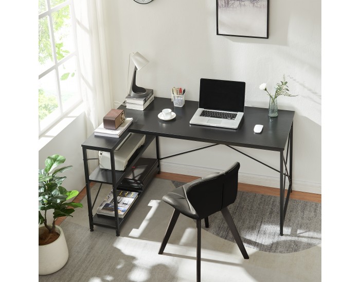 Бюро Raundsvalt с 1 рафт L-образно 137x88x75 см Черно []