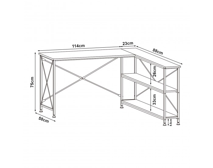 Бюро Raundsvalt с 1 рафт L-образно 137x88x75 см Черно []
