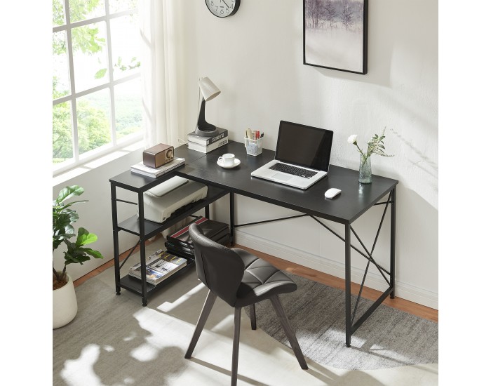 Бюро Raundsvalt с 1 рафт L-образно 137x88x75 см Черно []