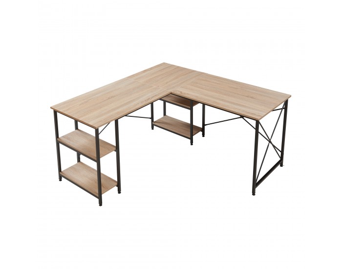 Бюро клируруд с 2 рафта, Г-образно, 150x150x75 см, визия дъб []