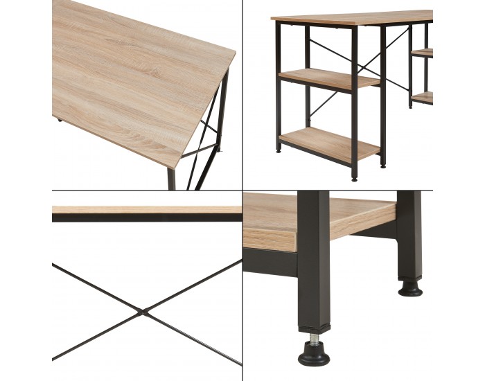 Бюро клируруд с 2 рафта, Г-образно, 150x150x75 см, визия дъб []