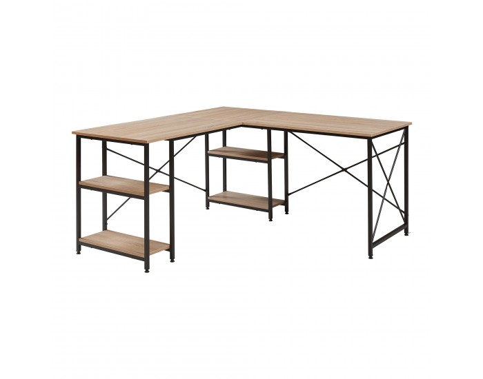 Бюро клируруд с 2 рафта, Г-образно, 150x150x75 см, визия дъб []