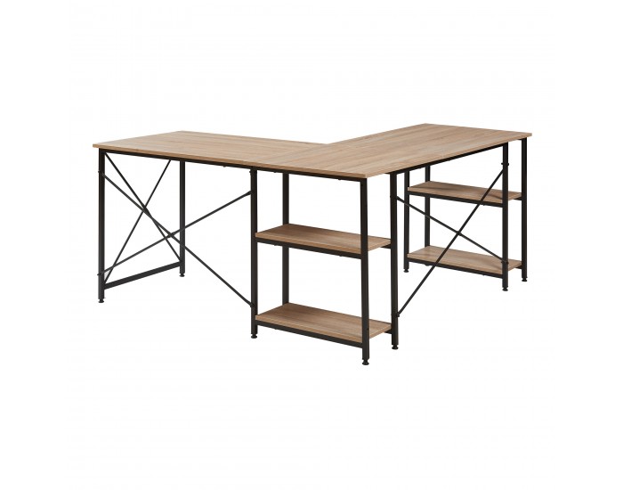 Бюро клируруд с 2 рафта, Г-образно, 150x150x75 см, визия дъб []