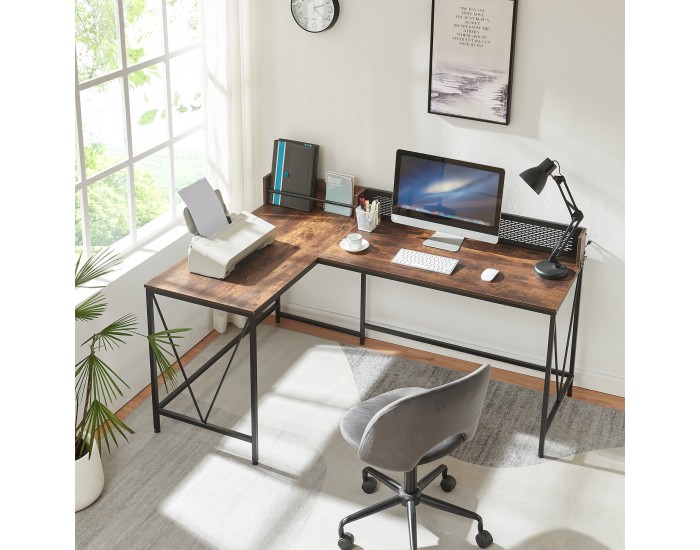 Бюро Frelvepirg със заден панел L-образно 165x110x75 cm вид на орех []