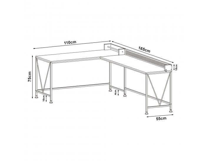 Бюро Frelvepirg със заден панел L-образно 165x110x75 cm вид на орех []