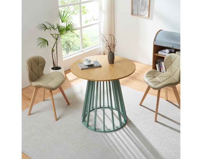 Трапезна маса Lensuu 76x Ø80 см пастелно зелено/дъб []