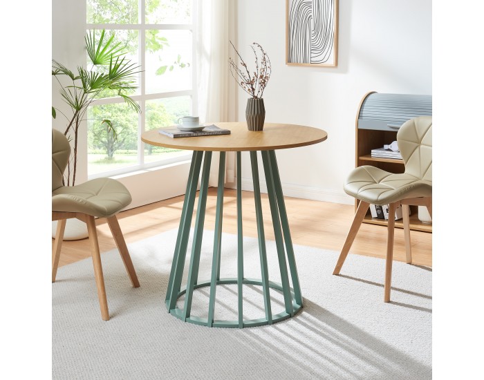 Трапезна маса Lensuu 76x Ø80 см пастелно зелено/дъб []