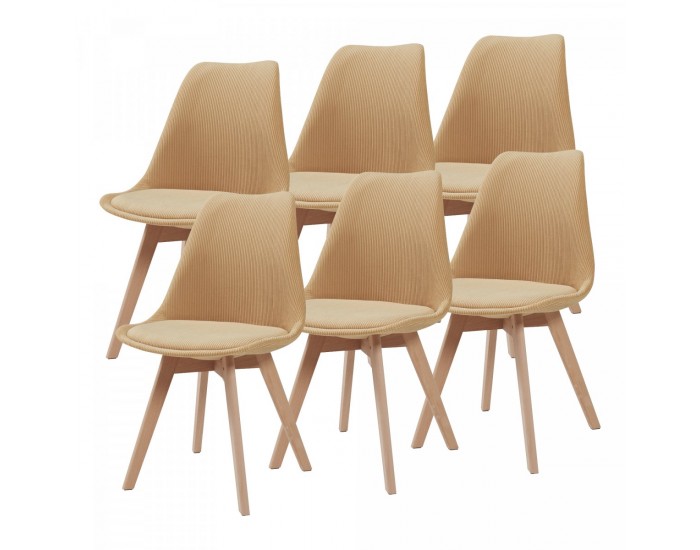 Трапезен стол Fläten комплект 6 рипсено рипсено жълто []