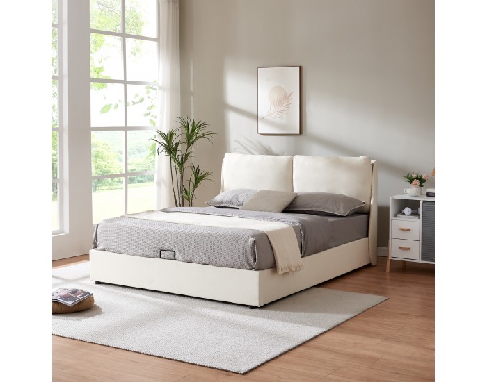 Тапицирано легло Lunner с кутия за легло 160x200 см бежово []