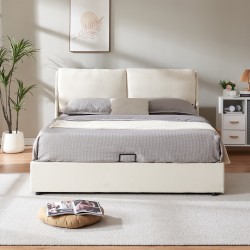 Тапицирано легло Lunner с матрак 160x200 см бежово [] - Sonata G