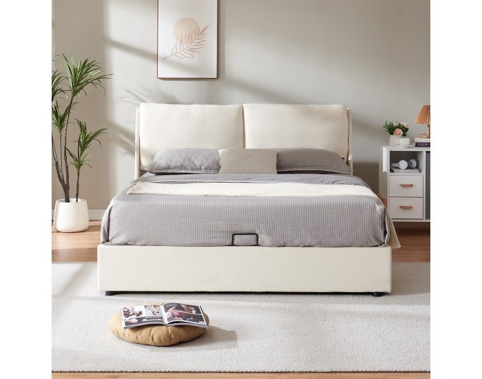 Тапицирано легло Lunner с матрак 160x200 см бежово []