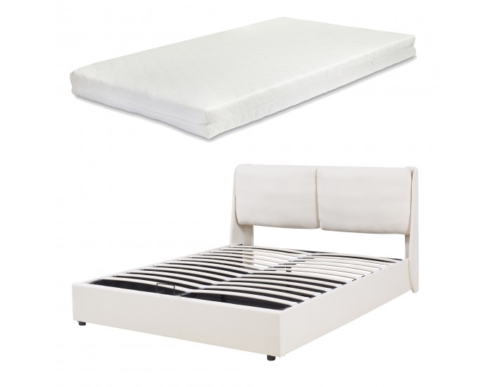 Тапицирано легло Lunner с матрак 160x200 см бежово []