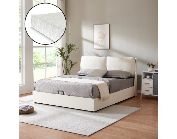 Тапицирано легло Lunner с матрак 160x200 см бежово []