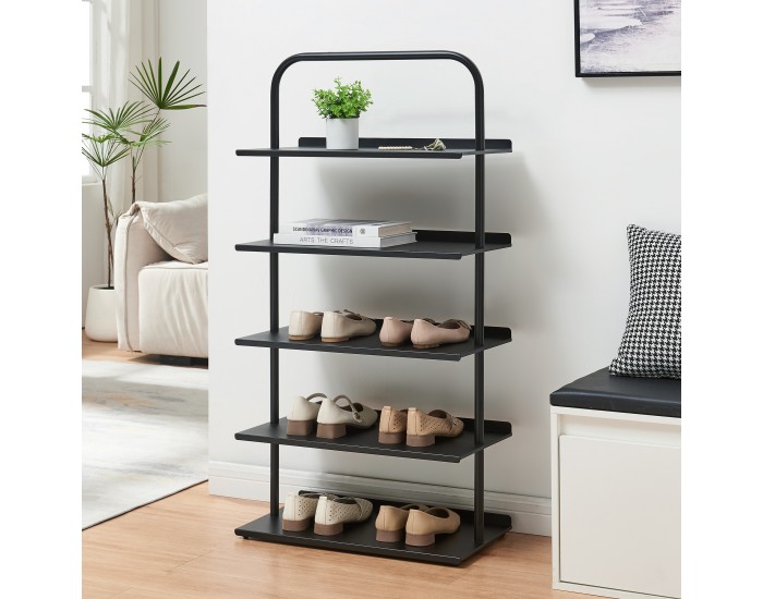 Поставка за обувки Poytya стомана 119x60x32 см черен []