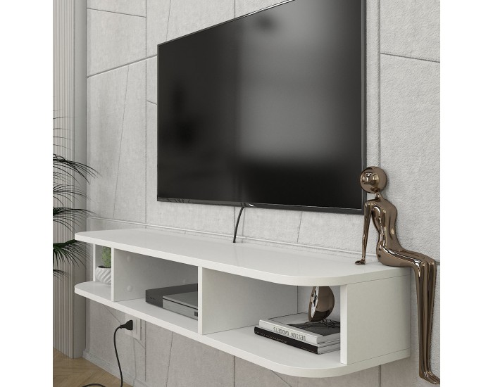 Висяща ниска дъска за телевизор Oundsvas 120x30x19 cm Бяла []