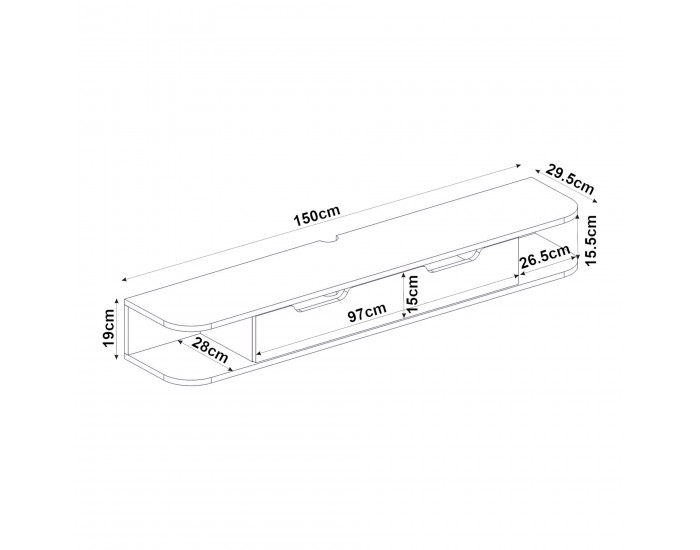 Висяща ниска табла за телевизор Karjali 150x30x19 см вид дъб []