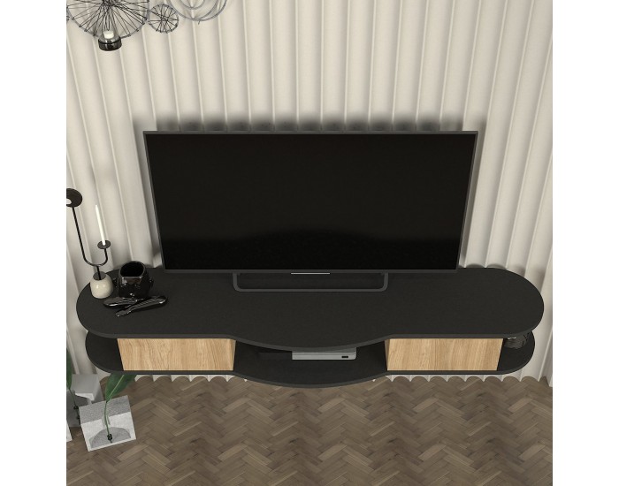 Висяща ниска дъска за телевизор Nyskiri 150x35x19 см антрацит/дъб []