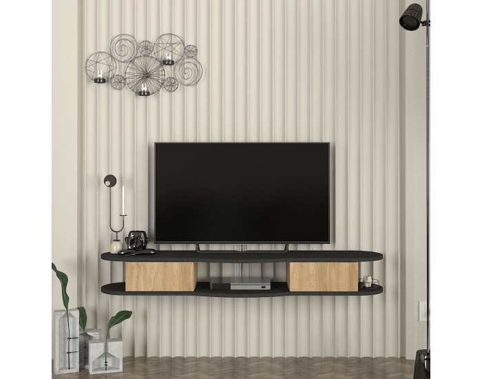 Висяща ниска дъска за телевизор Nyskiri 150x35x19 см антрацит/дъб []