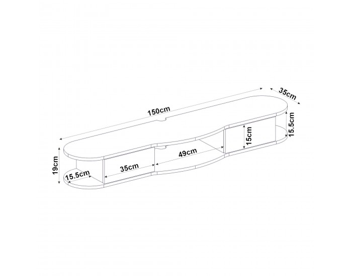 Висяща ниска дъска за телевизор Nyskiri 150x35x19 см антрацит/дъб []