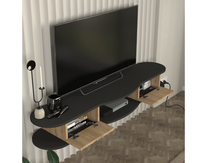 Висяща ниска дъска за телевизор Nyskiri 150x35x19 см антрацит/дъб []