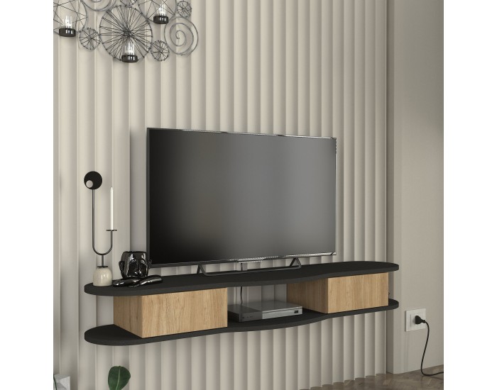 Висяща ниска дъска за телевизор Nyskiri 150x35x19 см антрацит/дъб []