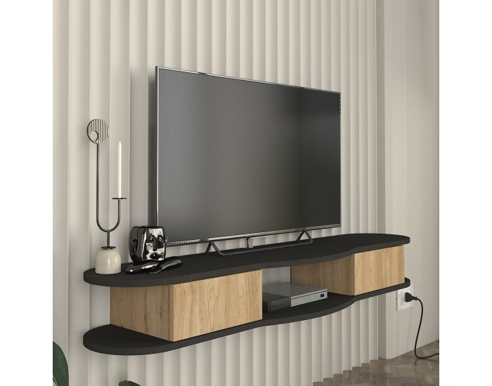 Висяща ниска дъска за телевизор Nyskiri 150x35x19 см антрацит/дъб []