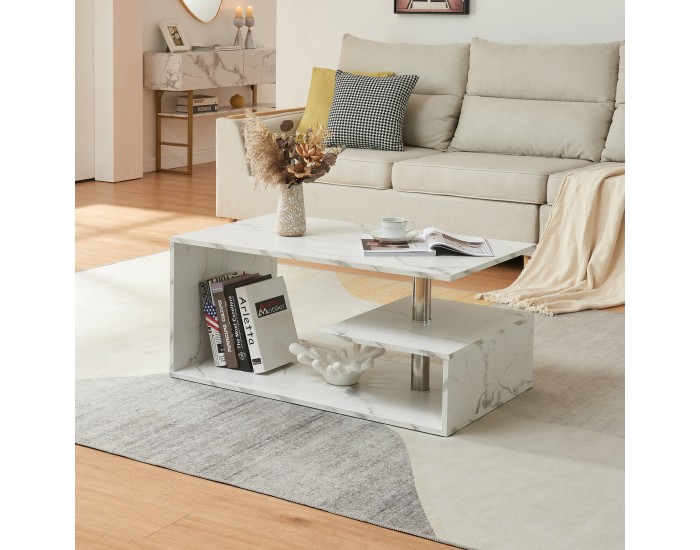 Маса за кафе Haarlem 90x50x41 см мраморна визия, бяла []