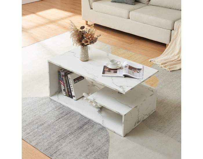 Маса за кафе Haarlem 90x50x41 см мраморна визия, бяла []