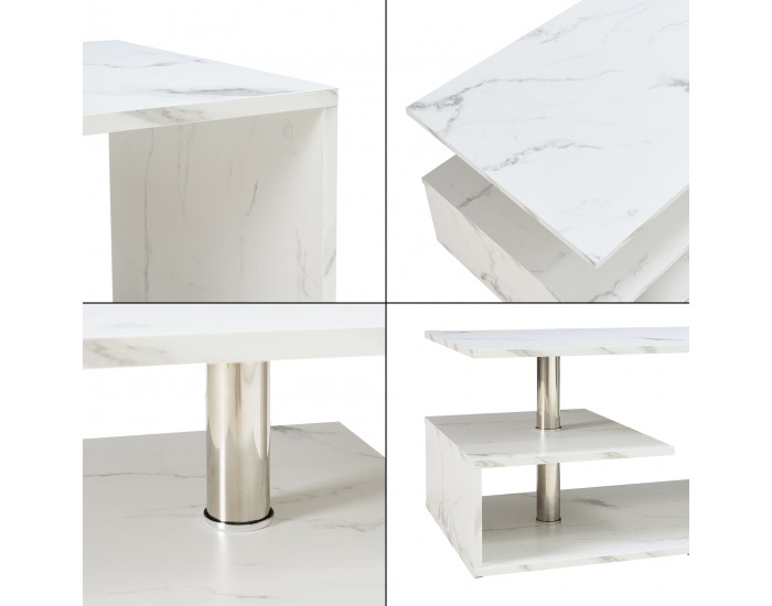 Маса за кафе Haarlem 90x50x41 см мраморна визия, бяла []