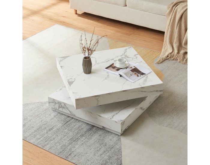 Холна маса Florence 76x76x38 см мраморна визия, бяла []