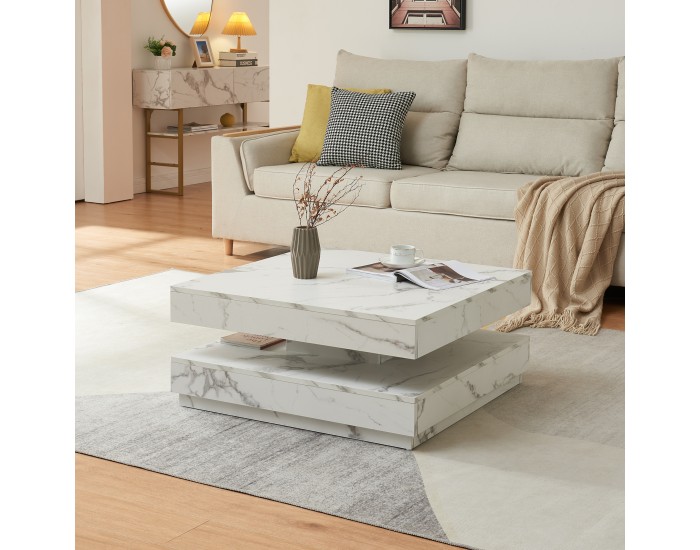 Холна маса Florence 76x76x38 см мраморна визия, бяла []