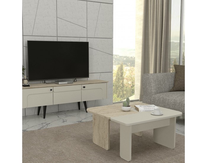 Маса за кафе Boneksbelt от 2 части в пясъчник и травертин []