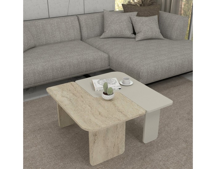 Маса за кафе Boneksbelt от 2 части в пясъчник и травертин []