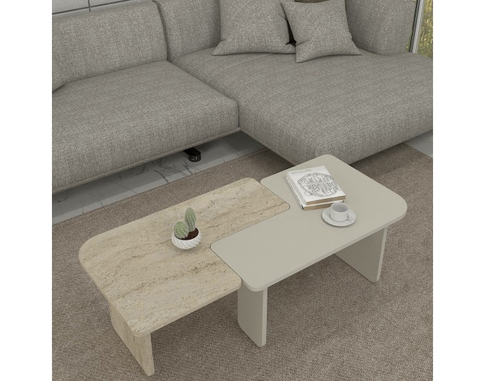 Маса за кафе Boneksbelt от 2 части в пясъчник и травертин []