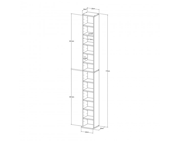 Рафт за CD Tynset 175x20x20 см с 12 отделения вид дъб сонома []