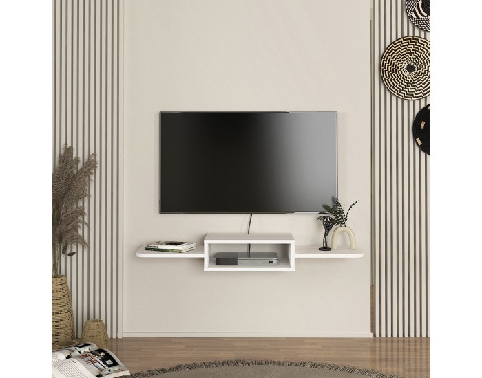 Висяща ниска табла за телевизор Tar 115x30x16 см Бяла []