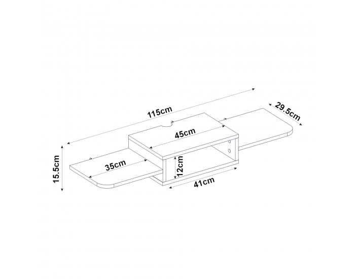 Висяща ниска табла за телевизор Tar 115x30x16 см Бяла []