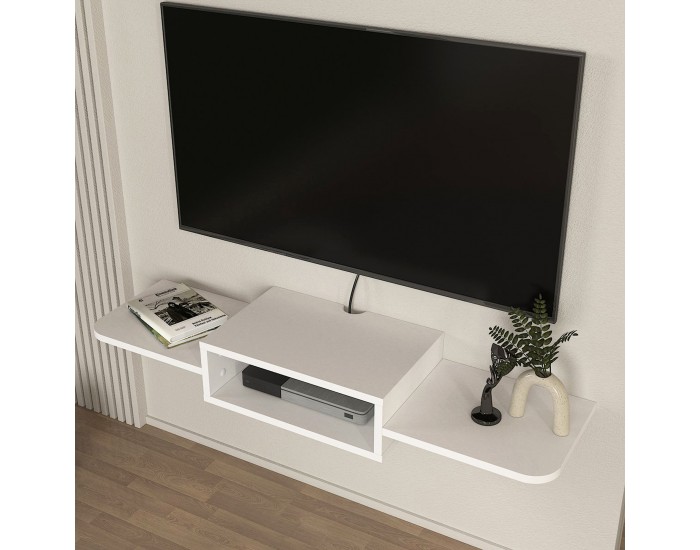 Висяща ниска табла за телевизор Tar 115x30x16 см Бяла []