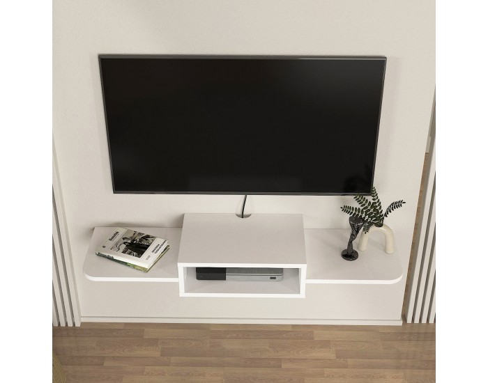 Висяща ниска табла за телевизор Tar 115x30x16 см Бяла []