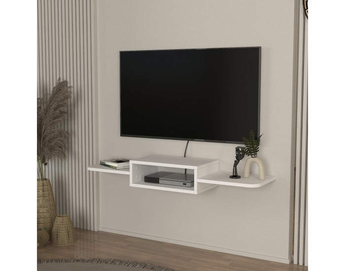Висяща ниска табла за телевизор Tar 115x30x16 см Бяла []