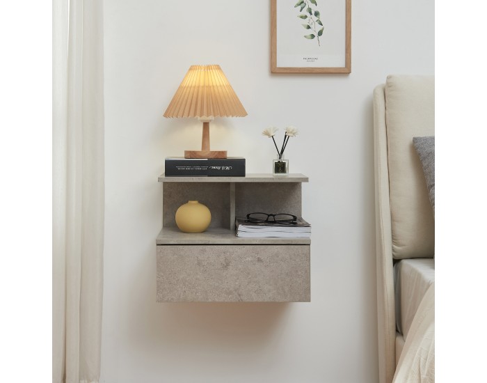 Висящо нощно шкафче Amberg с чекмедже, визия бетон, светло []