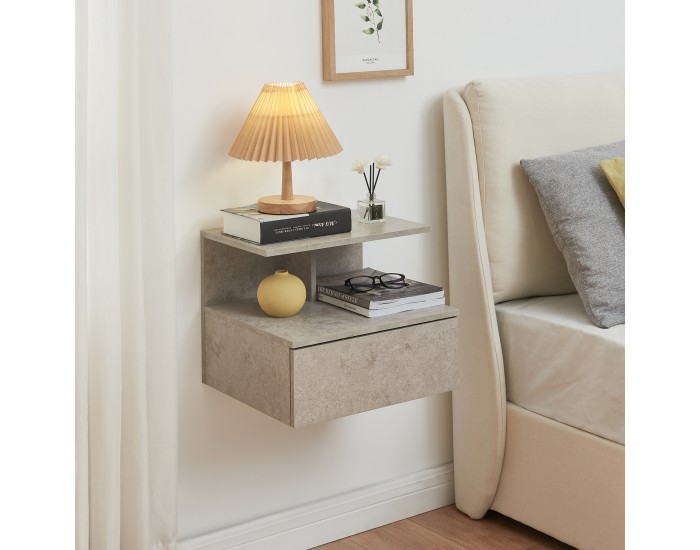 Висящо нощно шкафче Amberg с чекмедже, визия бетон, светло []