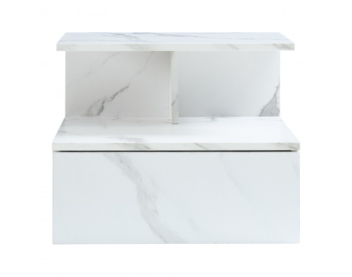 Висящо нощно шкафче Amberg с чекмедже, мраморна визия, бяло []