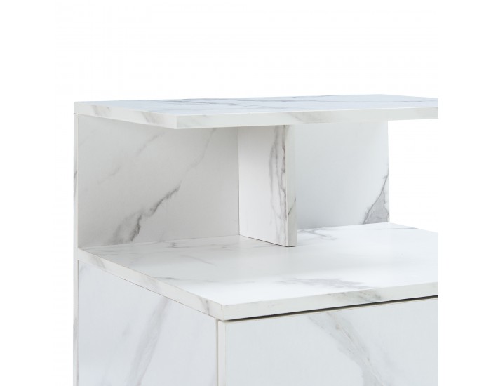 Висящо нощно шкафче Amberg с чекмедже, мраморна визия, бяло []