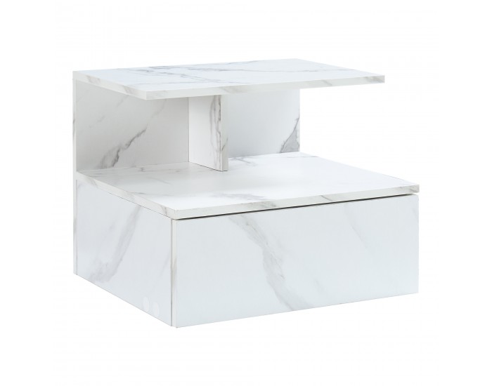 Висящо нощно шкафче Amberg с чекмедже, мраморна визия, бяло []