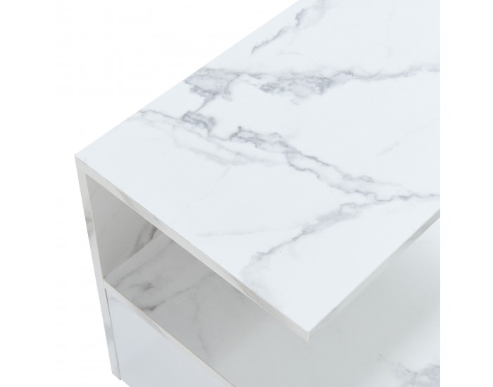 Висящо нощно шкафче Amberg с чекмедже, мраморна визия, бяло []