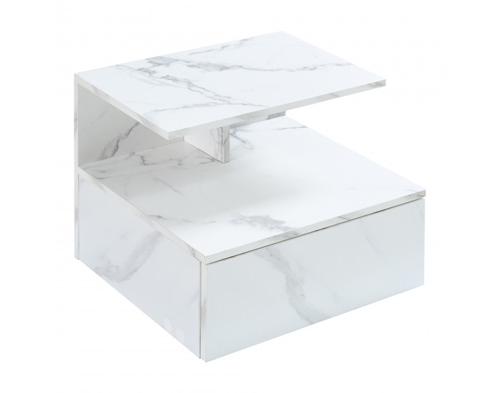 Висящо нощно шкафче Amberg с чекмедже, мраморна визия, бяло []