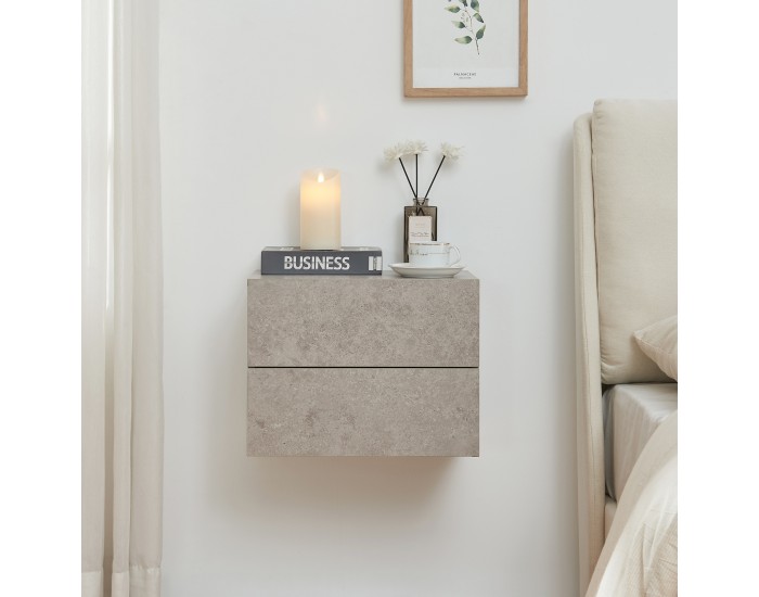 Висящо нощно шкафче Ampfing с 2 чекмеджета, вид бетон, светло []