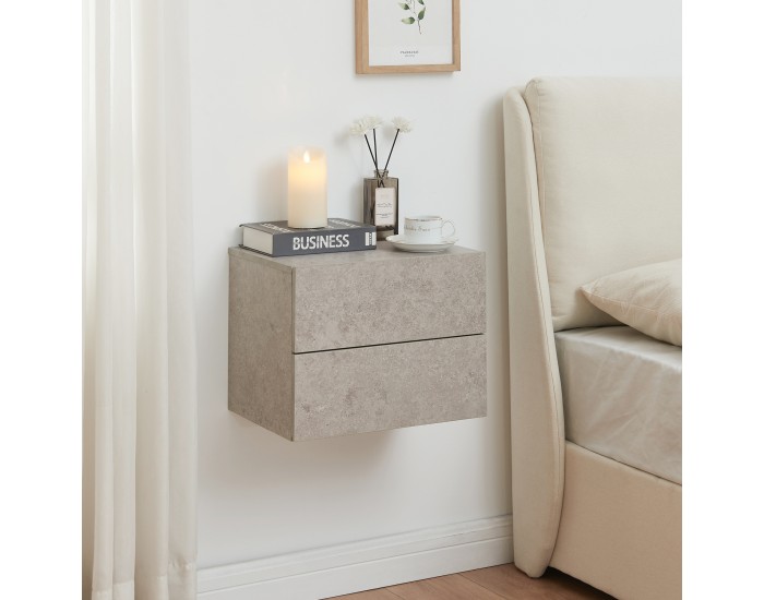 Висящо нощно шкафче Ampfing с 2 чекмеджета, вид бетон, светло []