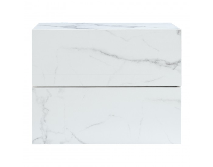 Нощно шкафче Ampfing с 2 чекмеджета, мраморна визия, бяло []